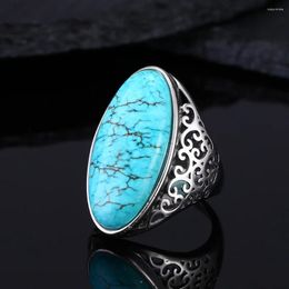 Cluster Rings Vintage Turquoise Hollow Design Ring 925 Sterling Silver Fine Jewelry For Women Men Party Gift Drop