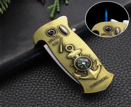 Creative Multifunctional Lighter Metal Knife Windproof Straight Jet Lighter Gas Inflatable Smoking Set Outdoor Tool Torch6279845