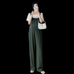 Green Maternity Jumpsuits Summer Preppy Style Pregnant Woman Long Loose Maternity Rompers Floor Length Pregnancy Overalls Pants