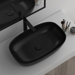 Nordic Ceramic Bathroom Sinks Matte Black Washbasin Countertop Basin Household Balcony Single Basin Creative Large Wash Basin