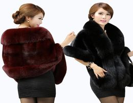 Luxurious Faux Fur Bridal Shawl Fur Wraps Marriage Shrug Coat Bride Winter Wedding Party Boleros Jacket Cloak Burgundy Black White1338090