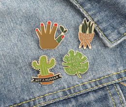 European Cartoon Potted Plant Brooches Enamel Alloy Cactus Aloe Leaf Pins For Unisex Children Clothing Cowboy Badge Accessories Wh6019166