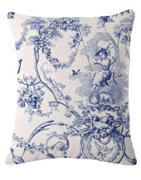 Cushion Covers Blue White Printed Linen Cushion Cover High Quality Sofa Bedding Vintage Decorative Throw Pillow Case32672470849