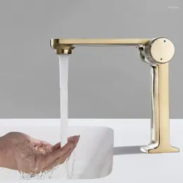 Bathroom Sink Faucets Creative Basin Faucet Brass Deck Mounted Cold Water Mixer Taps Brushed Gold Single Hole Gun Gray/Gold