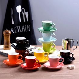 Cups Saucers 80cc Tulip Shape Italian Ceramic Coffee Cup And Saucer Set Colorful Macaroon Professional ESPRESSO S Tasting Mug For Office