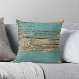 Pillow Rustic Wood - Beautiful Weathered Wooden Plank Knotty Turquoise Paint Throw