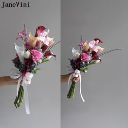 JaneVini White Calla Lily Bridal Flowers Bouquet Wedding Accessories Handmade Silk Bride Flower Bouquet Ramos Flores Boda 2023