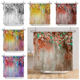 Flower Shower Curtain Abstract Floral Blossoms Florets Shrubs Drawing Printed Art Polyester Fabric Bathroom Decor Set with Hooks