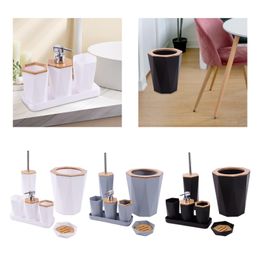 Bathroom Accessories Set Soap Dish Toilet Brush Holder Toothbrush Cup Trash Can Bath Serving Tray 7 Pieces Set for Household