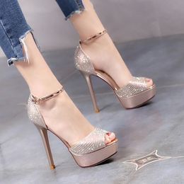 Platform High Heels Pump Shoes Sandals Wedding Sandalia Feminina 12 CM Escarpins Tacones Mujer 240403