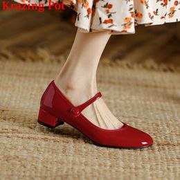 Dress Shoes Krazing Pot Patent Leather Brand Mary Janes Shallow Round Toe Med Heels Spring Autumn Office Lady Solid Sweet Women Pumps