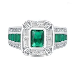 Cluster Rings S925 Silver Treasure White Diamond Green Classic Square Jade Ring Mother Lead Stone 5 7 Wedding