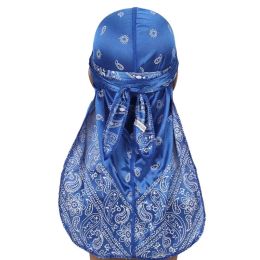 Satin Floral Printed Headband Scarves for Women Hair Accessories Mens Doo Rag Durag Long Tail Cap Bandana Turban Unisex Headwear