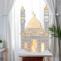 2024 Ramadan Advent Calendar DIY Wooden Castle Ornament for Eid Mubarak Home Decorations Ramadan Kareem Muslim Islam Party Gifts 240403