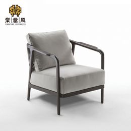 Custom New Chinese Style Solid Wood Single Sofa Chair Simple Modern Sales Office Homestay Hotel Lobby Garden Leisure Armchair