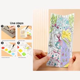 Mideer 20 Sheets Pocket Drawing Book 6 Colors Kids Girl Art Coloring Book with Brush Solid Watercolor Paint Set DIY Bookmark