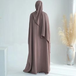 Ethnic Clothing Abaya Hijab Set Muslim Women Butterfly Sleeves Dress Built-in Belt Long Scarf Islamic Dubai Turk Modest Outfit Ramadan