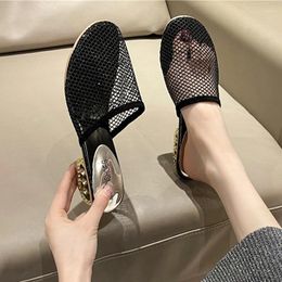 Slippers Mesh Mules Women Shoes 2024 Beach Dress Sandals Summer Mid Heels Flip Flops Designer Pumps Mujer Zapatos Slides