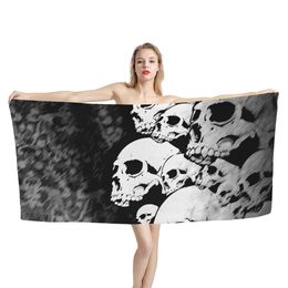 Gothic Skull Pattern Print Beach Towel Microfiber Covered Sunscreen Blanket Home Decor Yoga Gym Quick Dry Swimming Poncho Towel