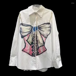 Women's Blouses 2024 Spring Summer Hand-Painted Bow Suspenders Printed Pearl Shoulder Strap Loose Shirt And Blouse For Women Large Size Top