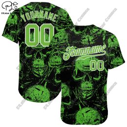 PLSTAR COSMOS Baseball Shirt Custom Name Halloween Horror Nights Skull 3D Print Summer Loose Slim Fit Unisex