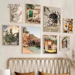 Small Town Floral Canvas Paintings Italian Wall Art Botanical Architecture Posters and Prints Living Room Home Decor Murals