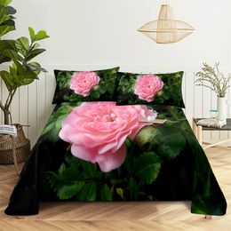 Pink Flower Scenery Queen Sheet Set Girl, Lovers Room Bedding Set Bed Sheets and Pillowcases Bedding Flat Sheet Bed Sheet Set