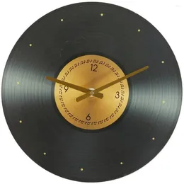 Wall Clocks 20"x20" Glass Musical Notes Record Style Clock Black Round Frameless Disc Design Tempered Analogue Home Decor