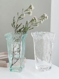 Vases Europe Transparent Thicken Glass Vase Home Decor Living Room Decoration Flower Plant Bottles Tabletop Light Blue