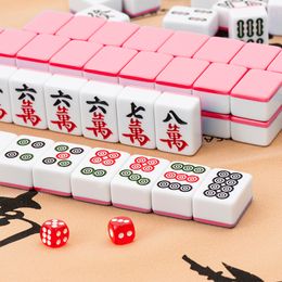 40mm Mahjong Table Game 144pcs Red Pink Rose Red Household Hand Rubbing Mahjong Tiles High-end Family Play Game