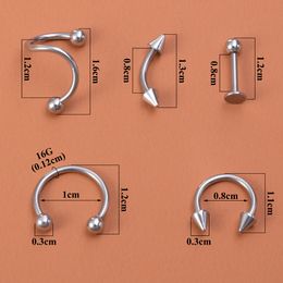 5pcs Mix Body Piercing Jewelry Set Surgical Steel Nose Ear Belly Lip Tongue Ring Captive Bead Eyebrow Bar Piercing Lot Jewelry