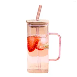 Wine Glasses 400ML Tumblers With Straw And Lid Drinking Glass Tumbler Coffee Mug Glassware For & Cold Drinks