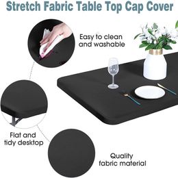 DD Banquet Stretch Fabric Table Top Cap Cover 4FT 5FT 6FT 8FT Elastic Table Cover Black White Spandex Fitted Tablecloth