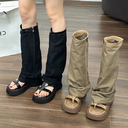 Fashion Womens Platform Sandal Designer Knee High Boots Summer Y k Punk Ladies Round Toe Slipper Gothic Zipper Trend Sho Pun