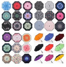 Creative Inverted Umbrella Sun Rain LongHandled Umbrellas Reverse Windproof Double Layer Chuva CHook Hands SF96ZWL7110369