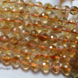 Meihan natural Citrine faceted round loose beads bracelet quartz stone for jewelry making desgin gift