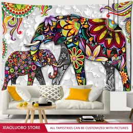 Tapestries Tapestry 3D Mural Thai Elephant Totem Wall Hanging Bedroom Living Room Background Blocking Cloth Home Decoration