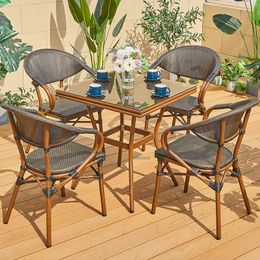 Outdoor Balcony Table and Chair Set Light Luxury Outdoor Patio Leisure Small Table Rattan Chair Household Villa Garden Furniture