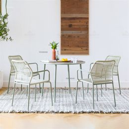Nordic dining table and chairs set modern minimalist Outdoor Balcony leisure rattan Chair round table for Garden furniture set Z