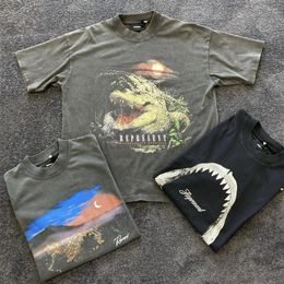 Men's T Shirts Luxury Brand Streetwear Vintage Animal Sharks Graphics Loose Oversized Washing Tees Tops Shirt For Men Unisex