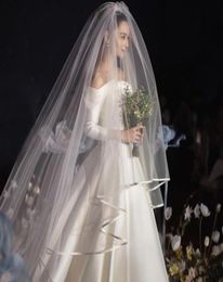 Bridal Veils Super Long 6 Metres Double Layer Simple Satin Ribbon Edge 3m Width Veil Headpiece Wedding Accessoires9864747