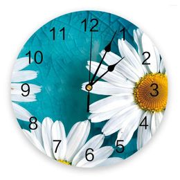 Wall Clocks White Daisy Flower Modern Clock For Home Office Decoration Living Room Bathroom Decor Needle Hanging Watch