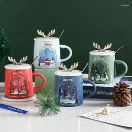 Mugs Nordic Christmas Gift Box Ceramic Water Cup Snowman Antlers Cartoon Large-capacity Mug With Spoon Coffee Cup.
