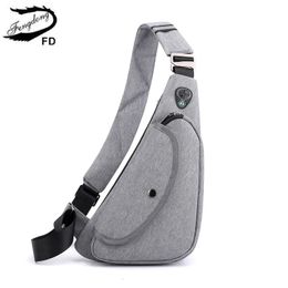 Fengdong small anti theft chest bag fashion crossbody bags for men mini travel sport with earphone jack fathers day gifts 240402