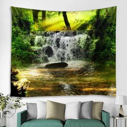 Nature Tapestries Beautiful Forest Waterfall Tapestry Landscape Wall Hanging Room Decor Beach Picnic Rug Home Decor Background Fabric R0411