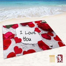 Beach Blanket Waterproof Sandproof,Romantic Love Print Soft and Durable,Sand Free,Light Weight and Portable,Perfect for Travel