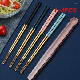 Chopsticks 1-4PCS Stainless Steel Chopstick Lunch Tableware Travel Portable Folding Cover Storage Box Dinnerware Kitchen
