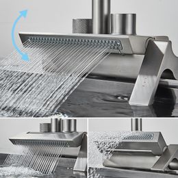 Grey Digital Display Kitchen Faucet Rain Waterfall Dish Washing pool Rotate 2-way Shower Faucet White Smart Kitchen Sink Faucet