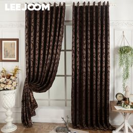 LEEJOOM Brown Jacquard Curtain for Window Blackout European Style Floral Window Blind Curtain Drapes Customize Size