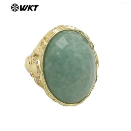 Cluster Rings WT-R520 Chinese Retro Oval Natural Gemstone 18K Gold And Silver Border Ring Men's Women's Party Jewellery Accessories